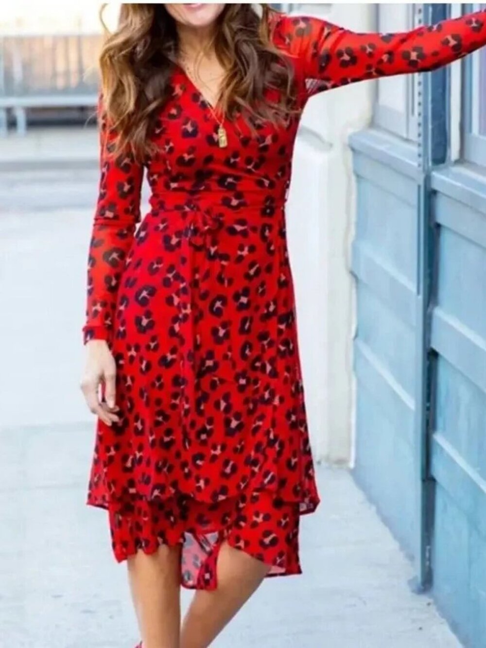 Cabi Siren Wrap Style Dress Small nylon stretch luxury style animal print luxury